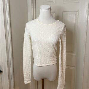 Aerie Cream Textured Long Sleeve Top